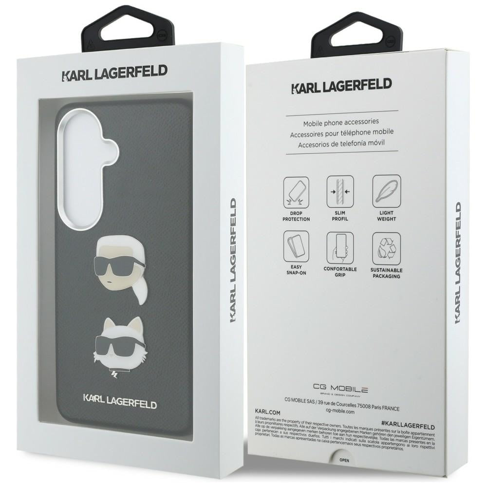 Deksel for Samsung Galaxy S26 Plus S947, Karl Lagerfeld, Saffiano Karl & Choupette's Head Pin, Svart