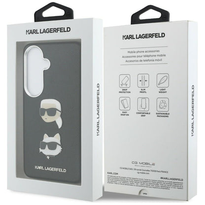 Deksel for Samsung Galaxy S26 Plus S947, Karl Lagerfeld, Saffiano Karl & Choupette's Head Pin, Svart
