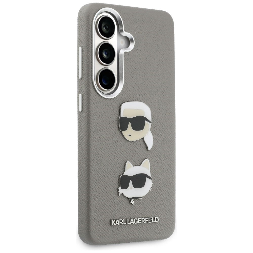 Deksel for Samsung Galaxy S26 S942, Karl Lagerfeld, Saffiano Karl & Choupette's Head Pin, Grå