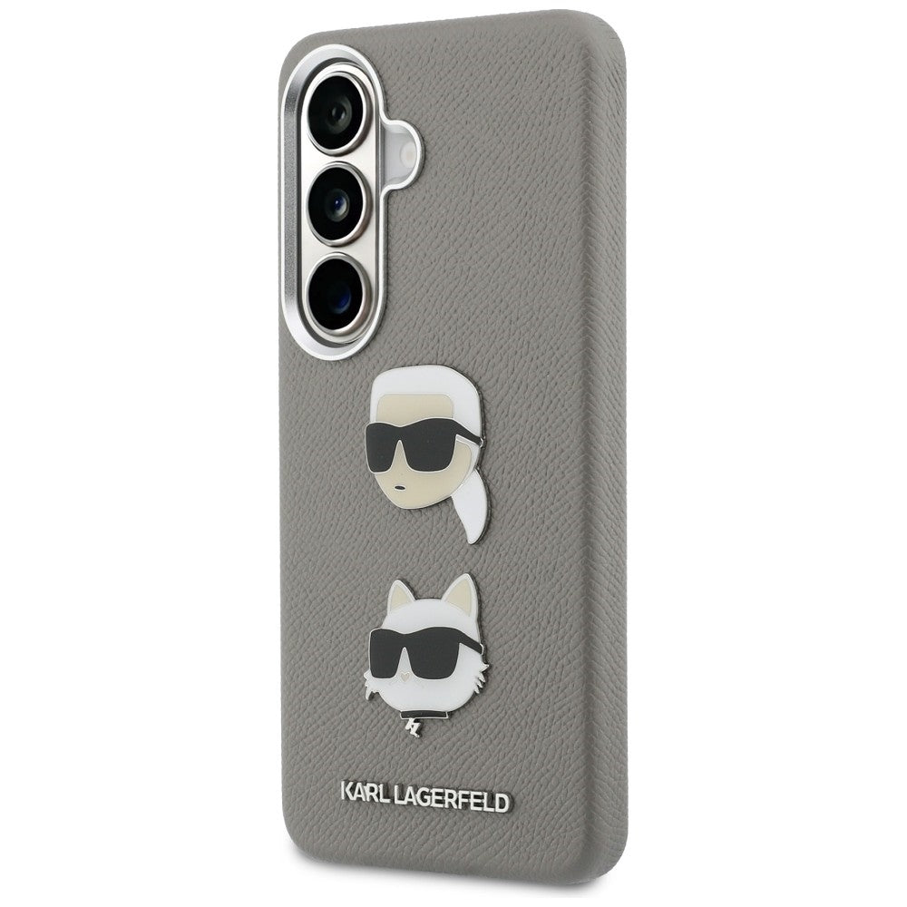 Deksel for Samsung Galaxy S26 S942, Karl Lagerfeld, Saffiano Karl & Choupette's Head Pin, Grå