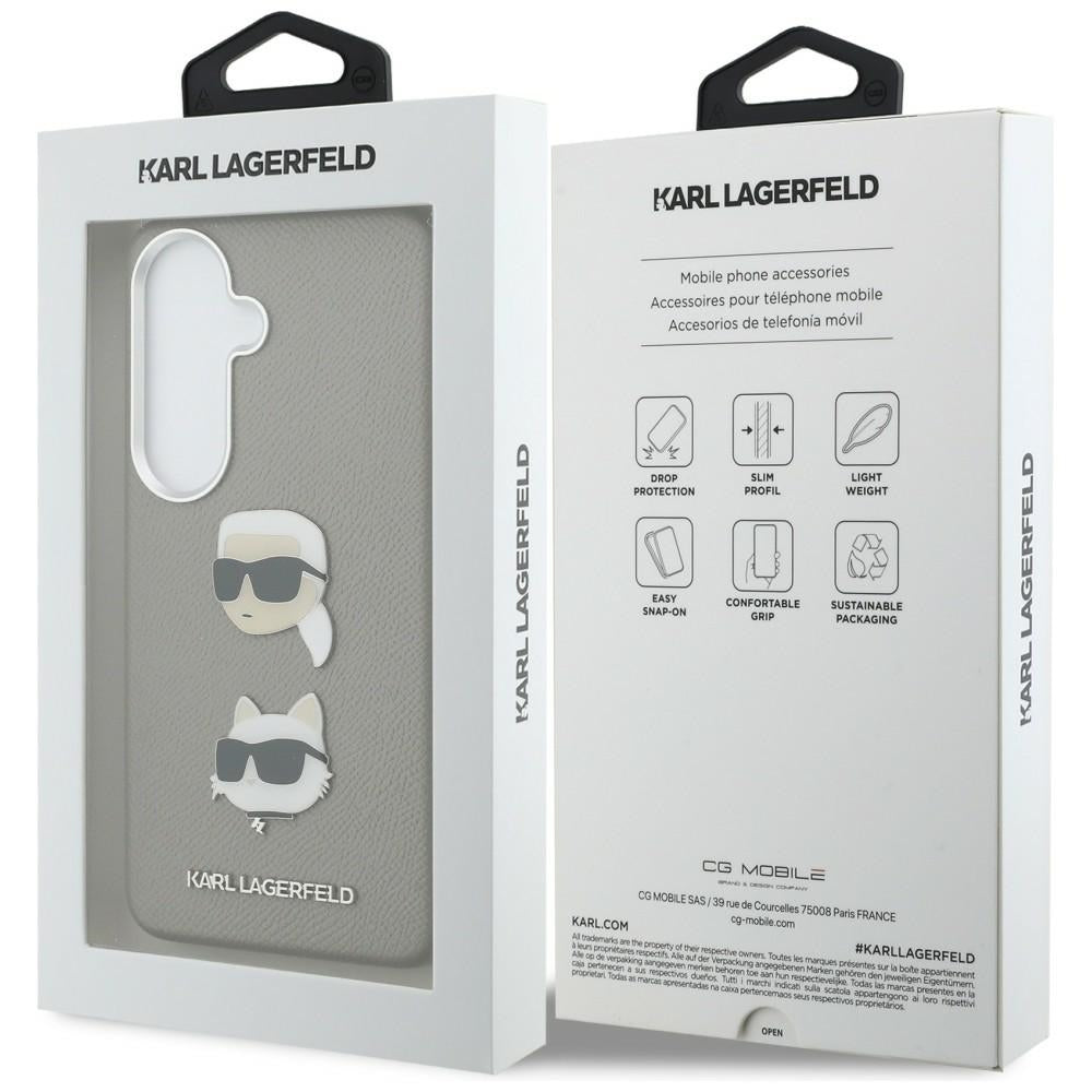 Deksel for Samsung Galaxy S26 S942, Karl Lagerfeld, Saffiano Karl & Choupette's Head Pin, Grå