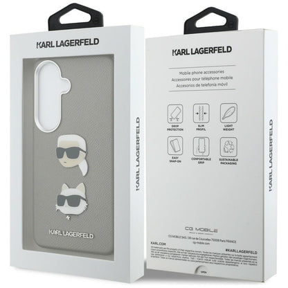 Deksel for Samsung Galaxy S26 S942, Karl Lagerfeld, Saffiano Karl & Choupette's Head Pin, Grå