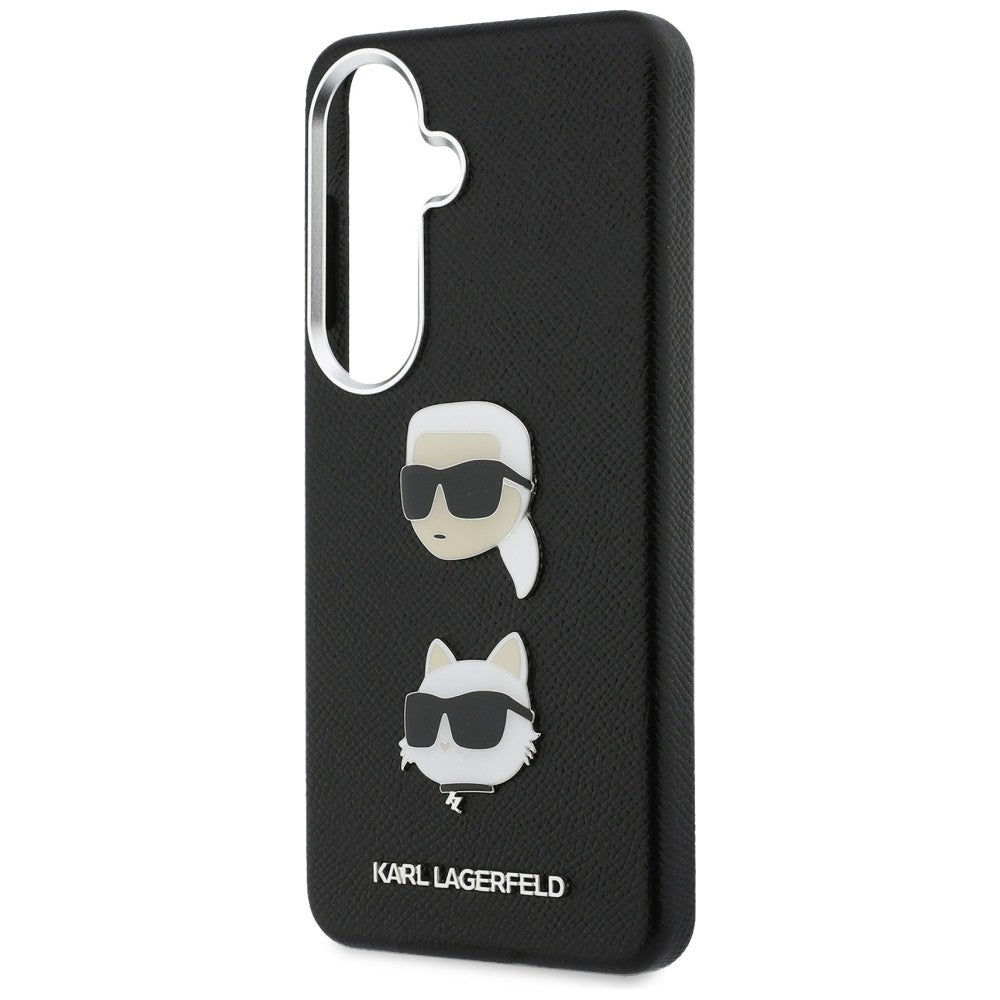 Deksel for Samsung Galaxy S26 S942, Karl Lagerfeld, Saffiano Karl & Choupette's Head Pin, Svart