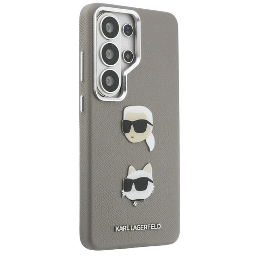 Deksel for Samsung Galaxy S26 Ultra S948, Karl Lagerfeld, Saffiano Karl & Choupette's Head Pin, Grå