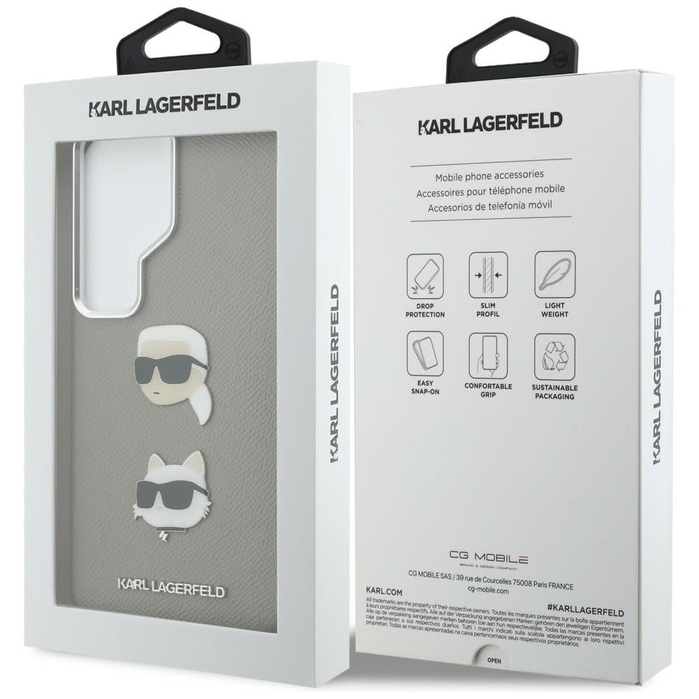 Deksel for Samsung Galaxy S26 Ultra S948, Karl Lagerfeld, Saffiano Karl & Choupette's Head Pin, Grå