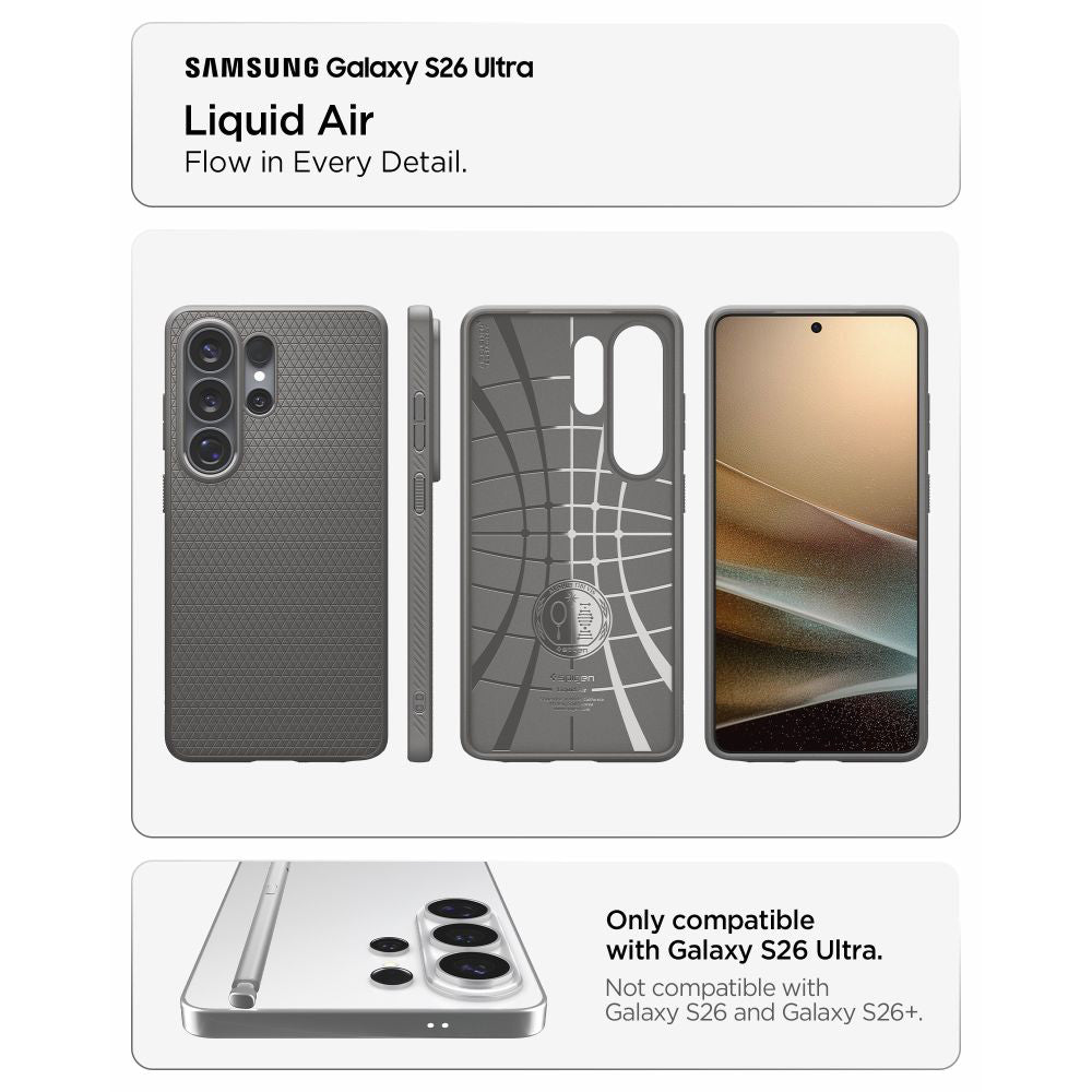 Deksel for Samsung Galaxy S26 Ultra S948, Spigen, Liquid Air, Grå ACS11205