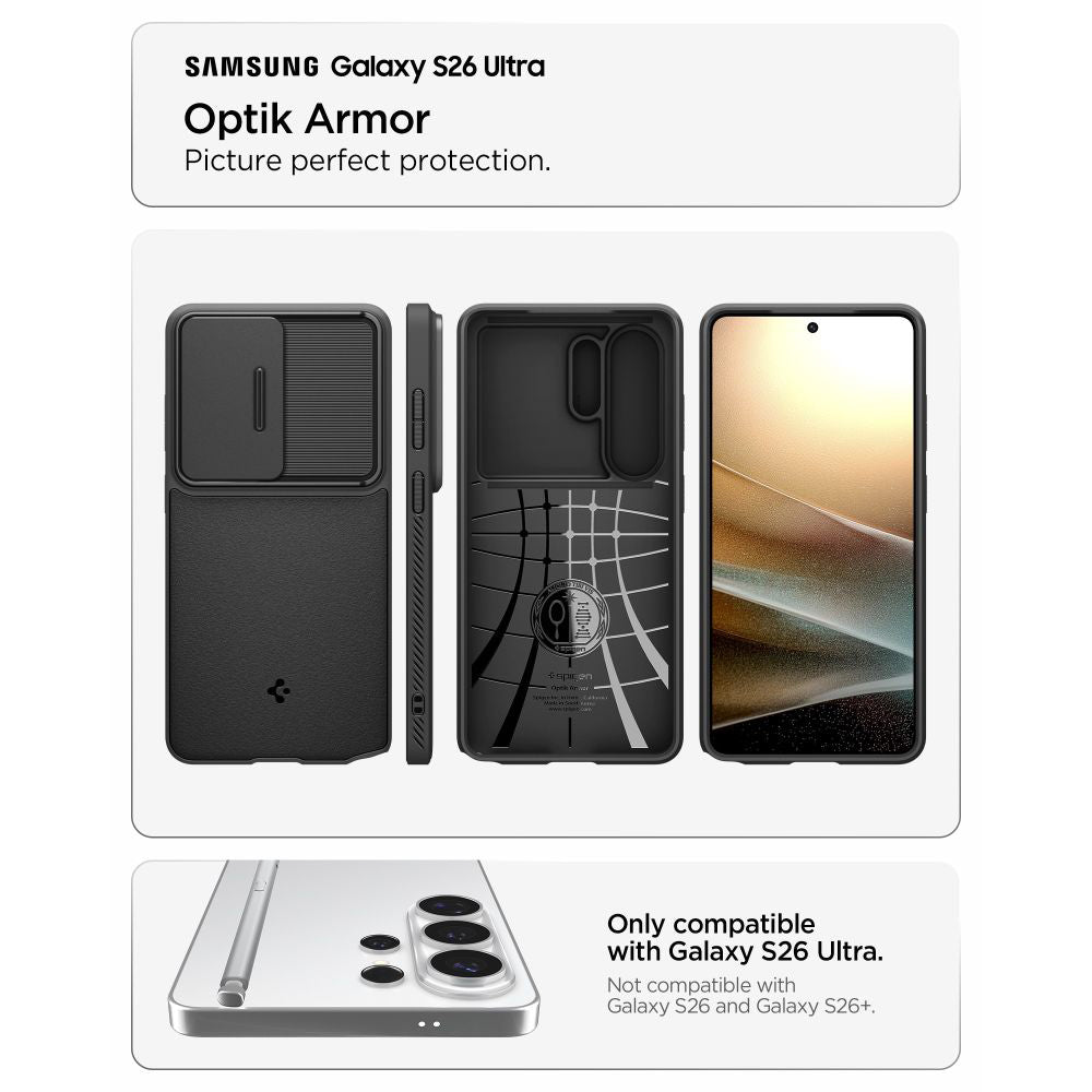 Deksel for Samsung Galaxy S26 Ultra S948, Spigen, Optik Armor, Svart ACS10687