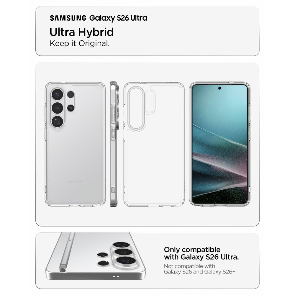 Deksel for Samsung Galaxy S26 Ultra S948, Spigen, Ultra Hybrid, Gjennomsiktig ACS10677