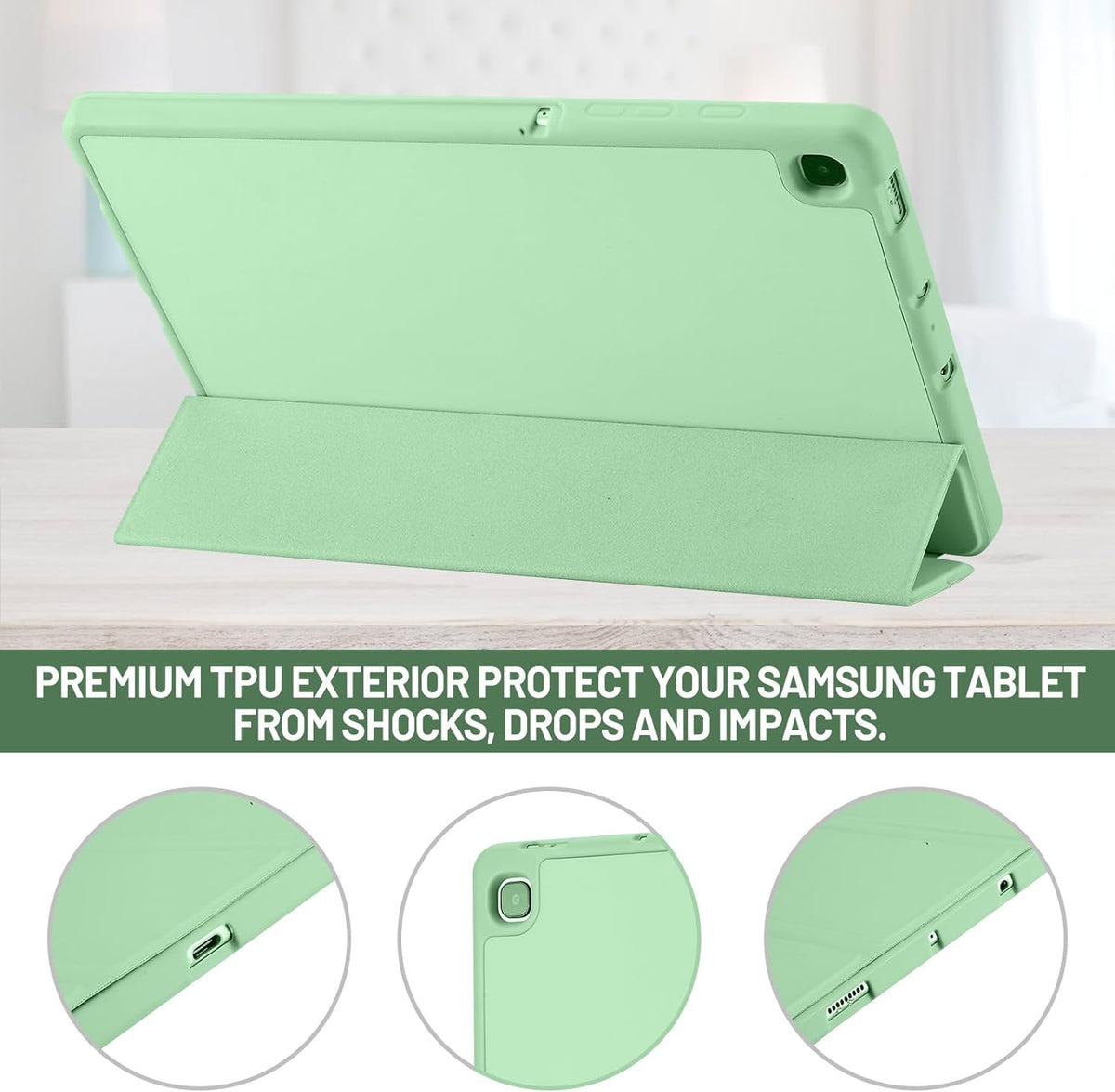 Deksel for Samsung Galaxy Tab S6 Lite (2024) / Tab S6 Lite (2022) / Tab S6 Lite (2020), Techsuit, Flex Trifold, Matcha grønn