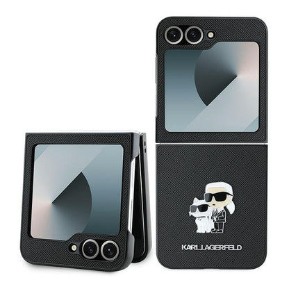 Deksel for Samsung Galaxy Z Flip7 FE F761 / Z Flip6 F741, Karl Lagerfeld, Saffiano Karl & Choupette Metal, Svart