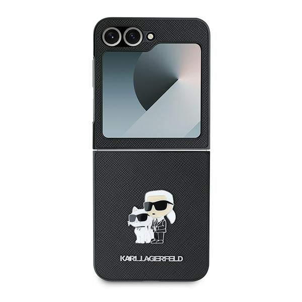 Deksel for Samsung Galaxy Z Flip7 FE F761 / Z Flip6 F741, Karl Lagerfeld, Saffiano Karl & Choupette Metal, Svart