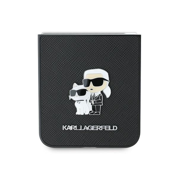 Deksel for Samsung Galaxy Z Flip7 FE F761 / Z Flip6 F741, Karl Lagerfeld, Saffiano Karl & Choupette Metal, Svart