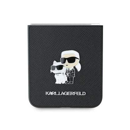 Deksel for Samsung Galaxy Z Flip7 FE F761 / Z Flip6 F741, Karl Lagerfeld, Saffiano Karl & Choupette Metal, Svart