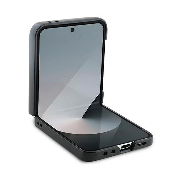 Deksel for Samsung Galaxy Z Flip7 FE F761 / Z Flip6 F741, Karl Lagerfeld, Saffiano Monogram Karl's Head Metal, Svart