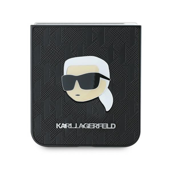 Deksel for Samsung Galaxy Z Flip7 FE F761 / Z Flip6 F741, Karl Lagerfeld, Saffiano Monogram Karl's Head Metal, Svart