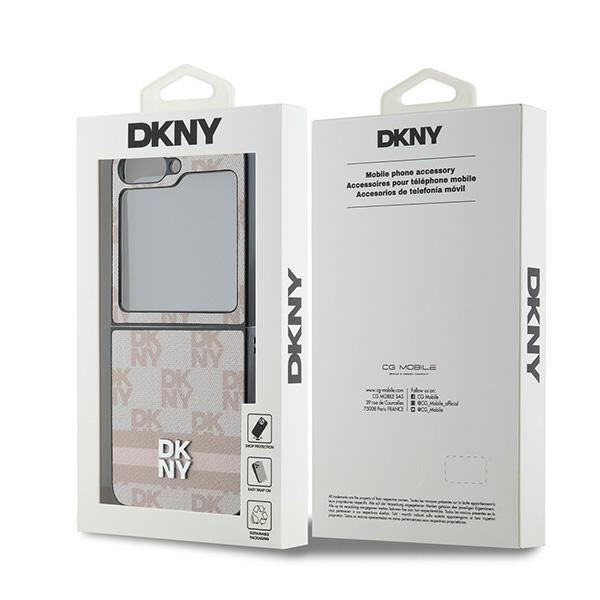 Deksel for Samsung Galaxy Z Flip7 FE F761 / Z Flip6 F741, DKNY, Rutete Mønster Trykte Striper, Rosa