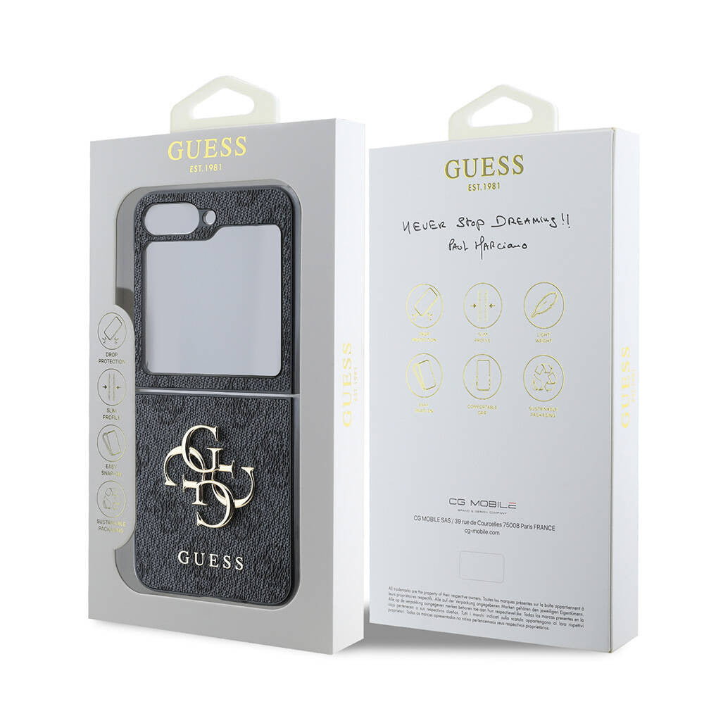 Deksel for Samsung Galaxy Z Flip7 FE F761 / Z Flip6 F741, Guess, 4G Metal Logo, Svart