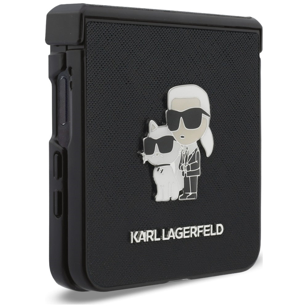 Deksel for Samsung Galaxy Z Flip8 F776, Karl Lagerfeld, Saffiano Karl & Choupette Metallpin, Svart