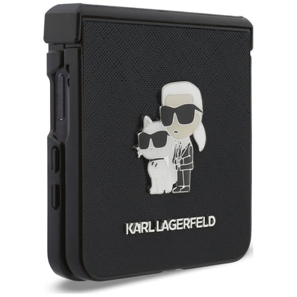 Deksel for Samsung Galaxy Z Flip8 F776, Karl Lagerfeld, Saffiano Karl & Choupette Metallpin, Svart