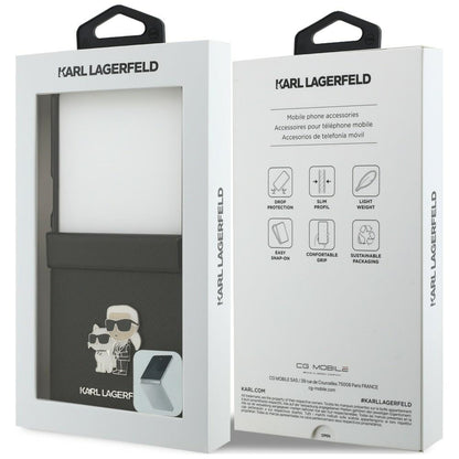 Deksel for Samsung Galaxy Z Flip8 F776, Karl Lagerfeld, Saffiano Karl & Choupette Metallpin, Svart