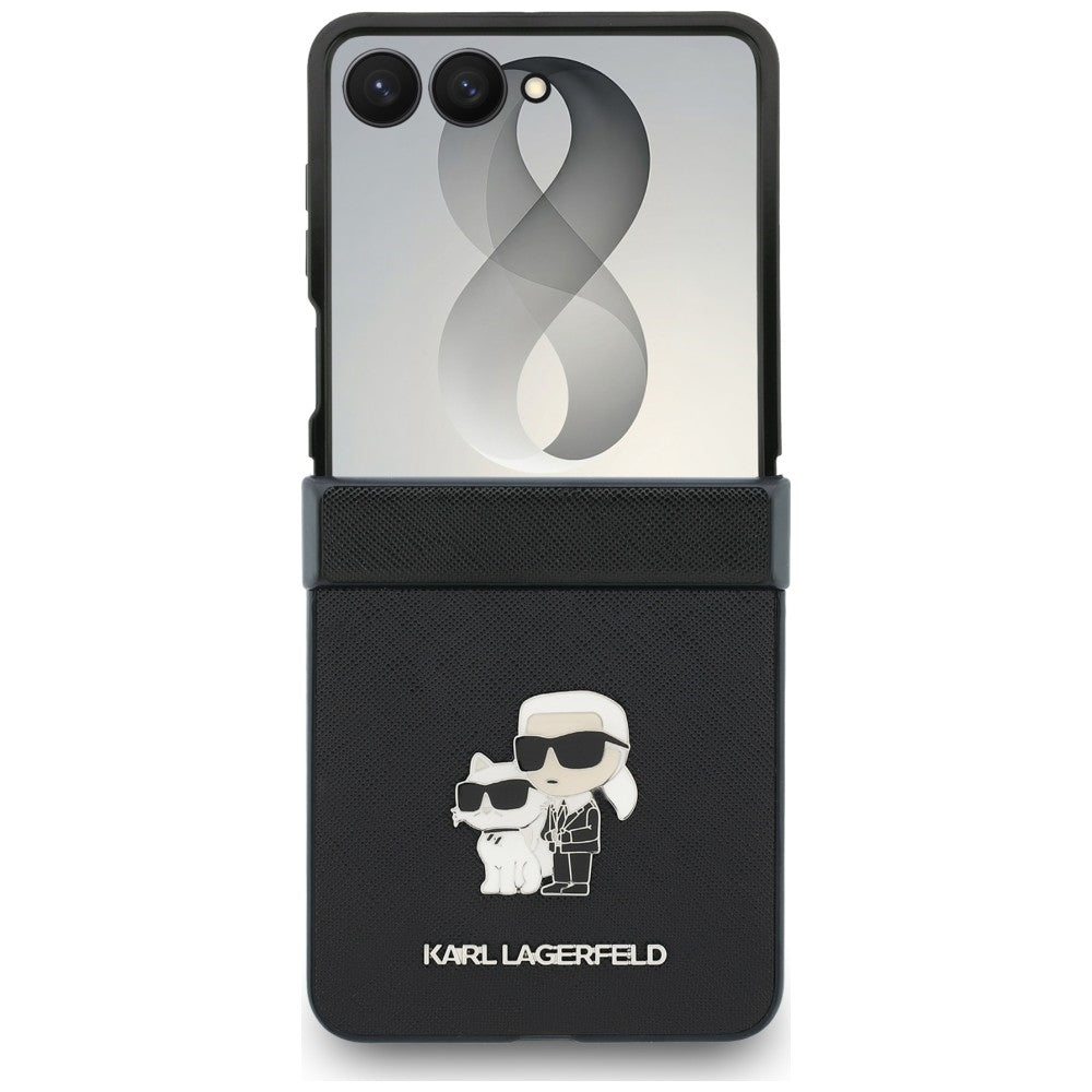 Deksel for Samsung Galaxy Z Flip8 F776, Karl Lagerfeld, Saffiano Karl & Choupette Metallpin, Svart