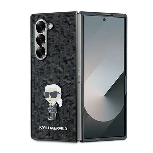 Deksel for Samsung Galaxy Z Fold6 F956, Karl Lagerfeld, Saffiano Monogram Ikonik, Svart