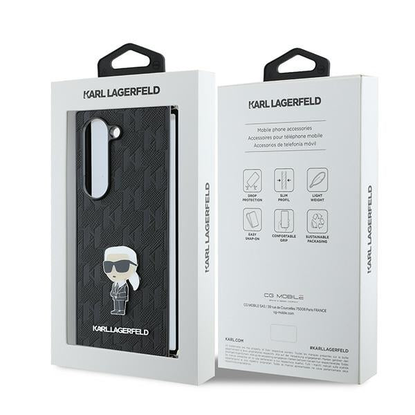 Deksel for Samsung Galaxy Z Fold6 F956, Karl Lagerfeld, Saffiano Monogram Ikonik, Svart