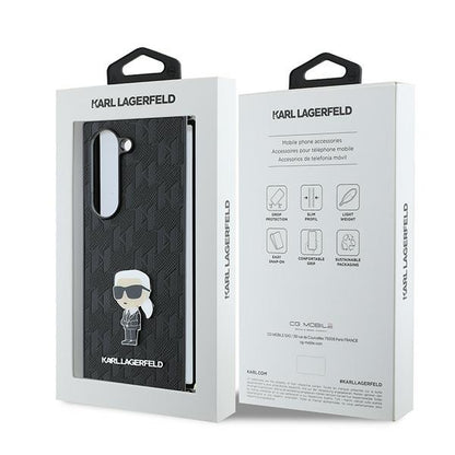 Deksel for Samsung Galaxy Z Fold6 F956, Karl Lagerfeld, Saffiano Monogram Ikonik, Svart