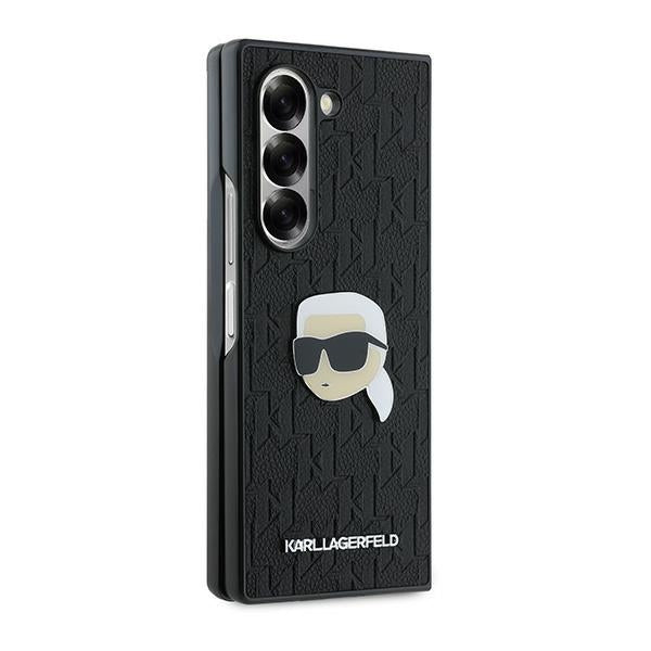 Deksel for Samsung Galaxy Z Fold6 F956, Karl Lagerfeld, Saffiano Monogram Karl's Head Metal, Svart