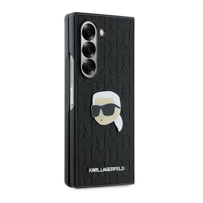 Deksel for Samsung Galaxy Z Fold6 F956, Karl Lagerfeld, Saffiano Monogram Karl's Head Metal, Svart