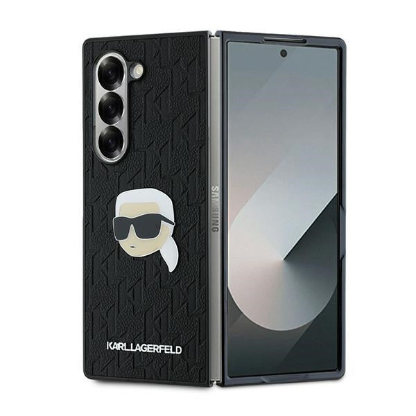 Deksel for Samsung Galaxy Z Fold6 F956, Karl Lagerfeld, Saffiano Monogram Karl's Head Metal, Svart