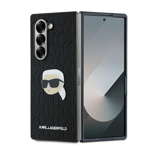 Deksel for Samsung Galaxy Z Fold6 F956, Karl Lagerfeld, Saffiano Monogram Karl's Head Metal, Svart
