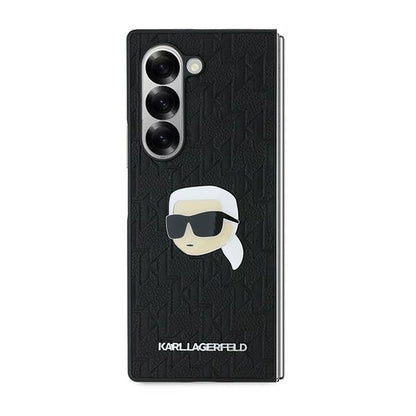 Deksel for Samsung Galaxy Z Fold6 F956, Karl Lagerfeld, Saffiano Monogram Karl's Head Metal, Svart
