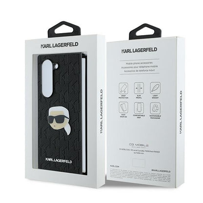Deksel for Samsung Galaxy Z Fold6 F956, Karl Lagerfeld, Saffiano Monogram Karl's Head Metal, Svart