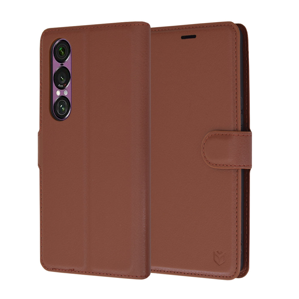 Deksel for Sony Xperia 1 VI, Techsuit, Leather Folio, Brun