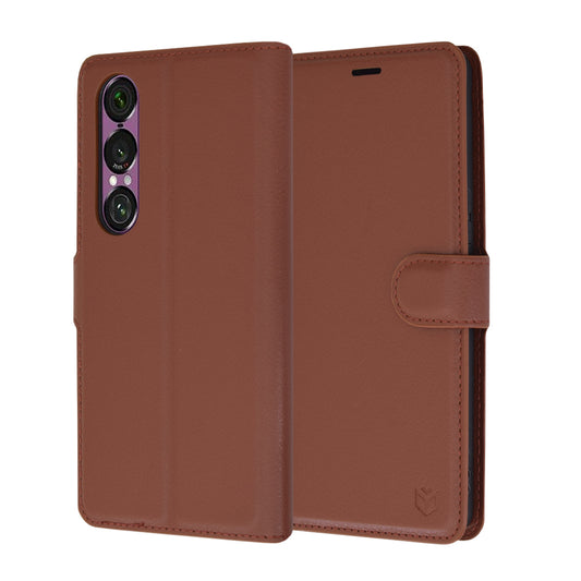 Deksel for Sony Xperia 1 VI, Techsuit, Leather Folio, Brun