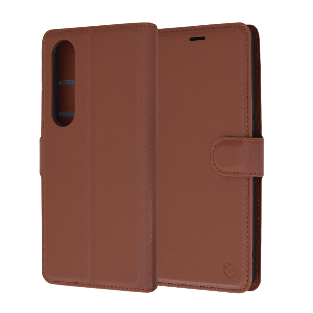 Deksel for Sony Xperia 1 VI, Techsuit, Leather Folio, Brun