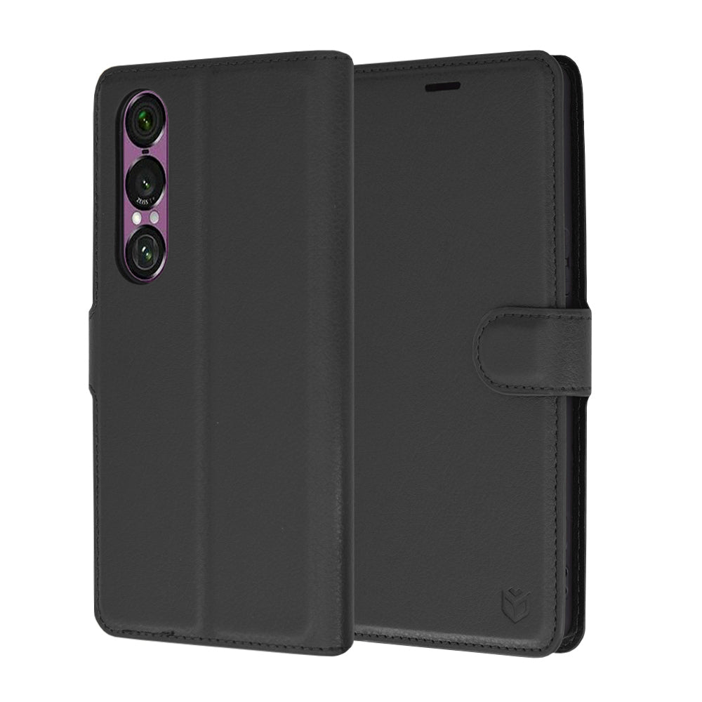 Deksel for Sony Xperia 1 VI, Techsuit, Leather Folio, Svart