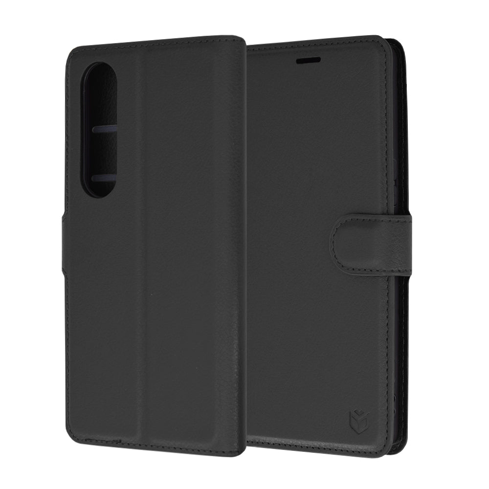 Deksel for Sony Xperia 1 VI, Techsuit, Leather Folio, Svart