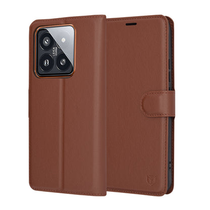 Deksel for Xiaomi 14 Pro, Techsuit, Leather Folio, Brun