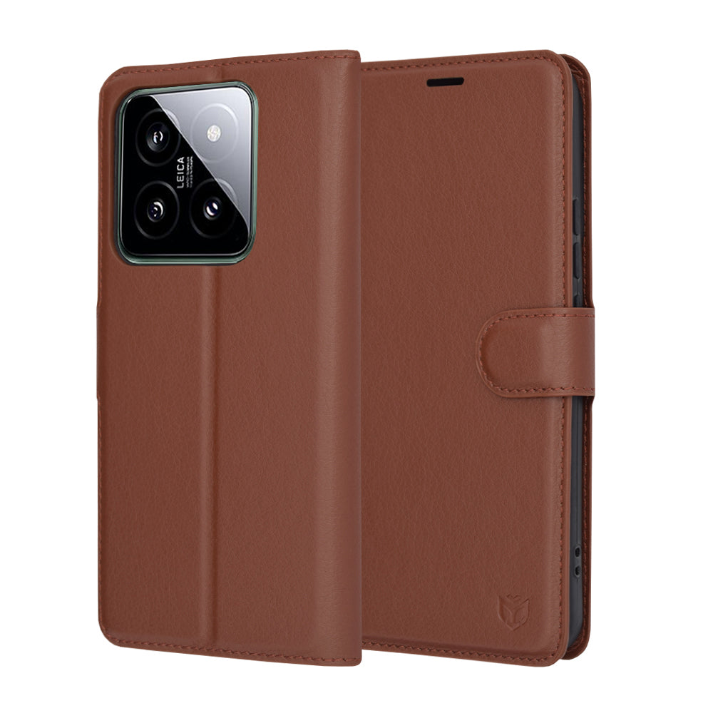 Deksel for Xiaomi 14, Techsuit, Leather Folio, Brun