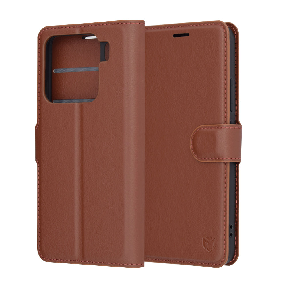 Deksel for Xiaomi 15, Techsuit, Leather Folio, Brun