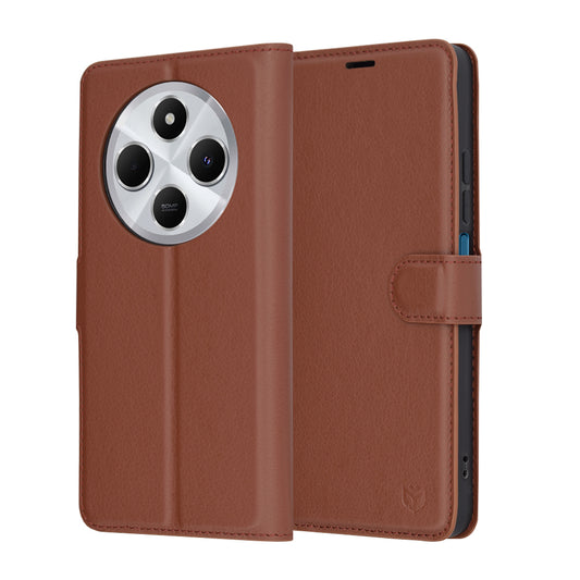 Deksel for Xiaomi Poco C75 / Redmi 14C, Techsuit, Leather Folio, Brun