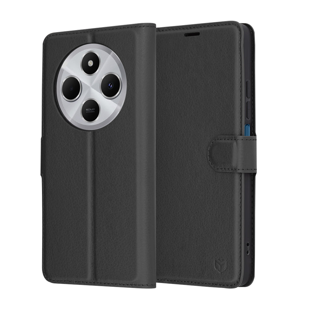 Deksel for Xiaomi Poco C75 / Redmi 14C, Techsuit, Leather Folio, Svart