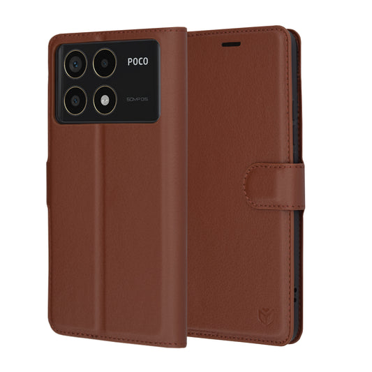 Deksel for Xiaomi Poco F6 Pro, Techsuit, Leather Folio, Brun
