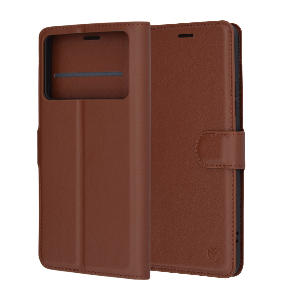 Deksel for Xiaomi Poco F6 Pro, Techsuit, Leather Folio, Brun