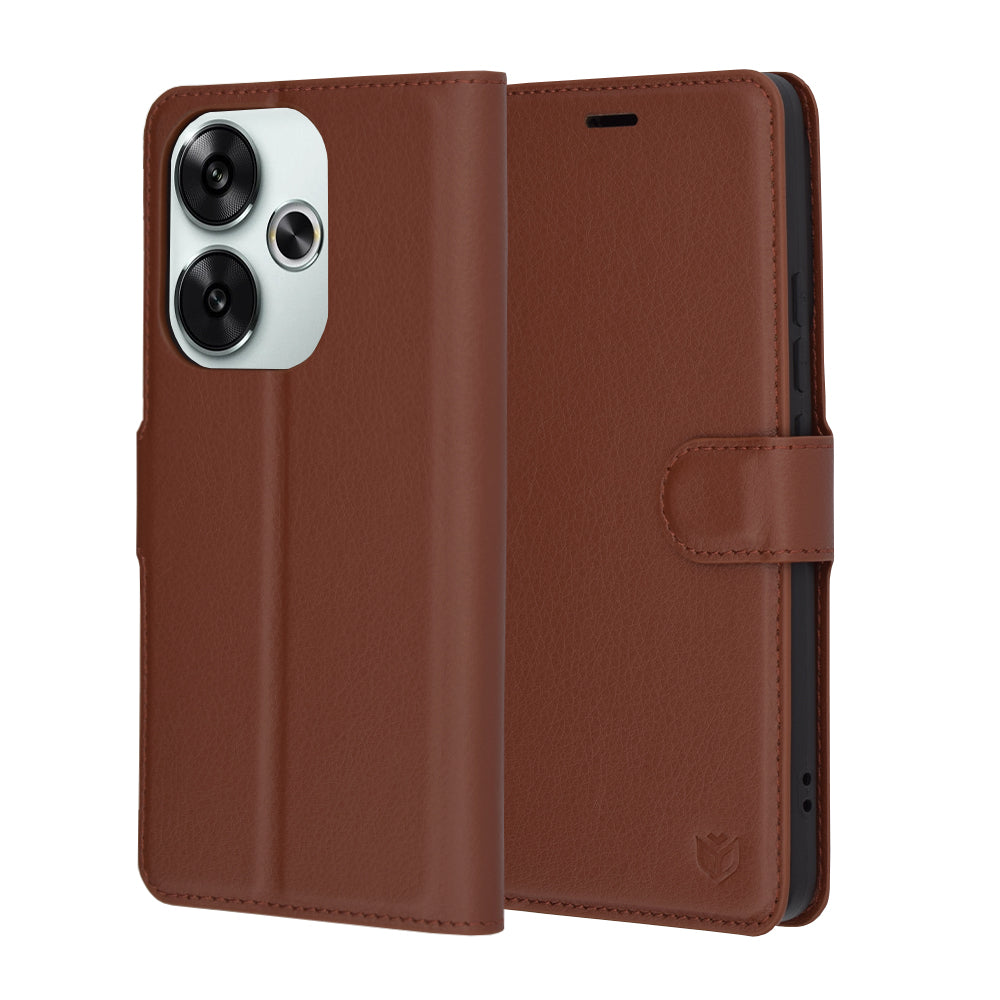 Deksel for Xiaomi Poco F6, Techsuit, Leather Folio, Brun
