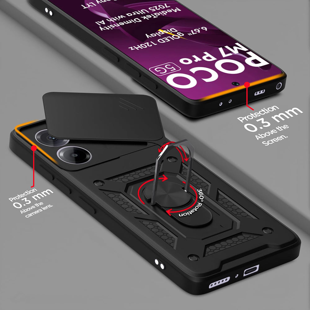 Deksel til Xiaomi Poco M7 Pro 5G, Techsuit, CamShield, Svart