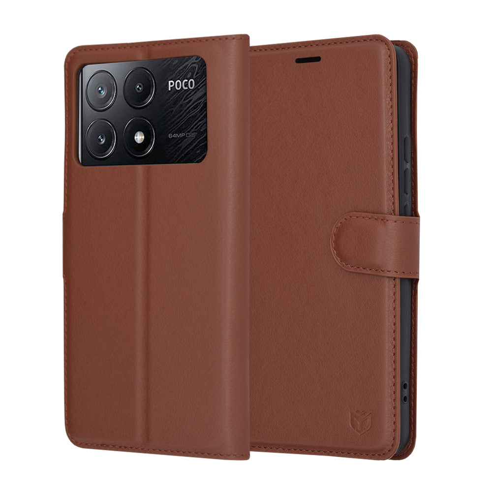 Deksel for Xiaomi Poco X6 Pro, Techsuit, Leather Folio, Brun
