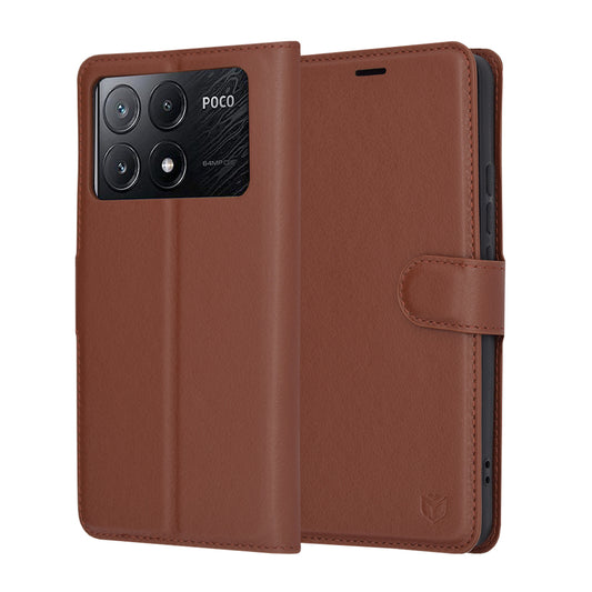 Deksel for Xiaomi Poco X6 Pro, Techsuit, Leather Folio, Brun